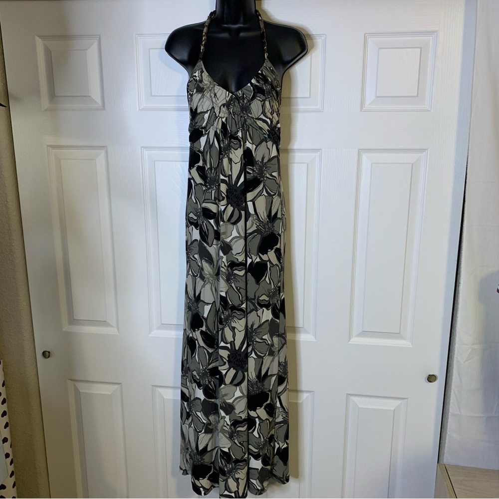 Elle Black & Gray Floral Halter Maxi Dress - Picture 1 of 6